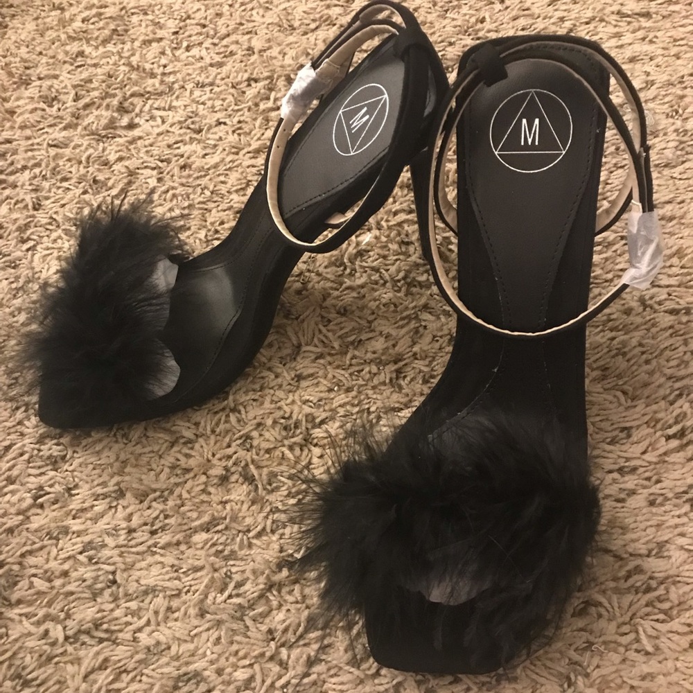 Black Feather Barely There Heeled Sandals